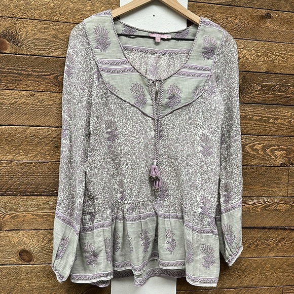 Calypso St. Barth Floral Peasant Blouse XS Boho 100% Cotton - Picture 1 of 8